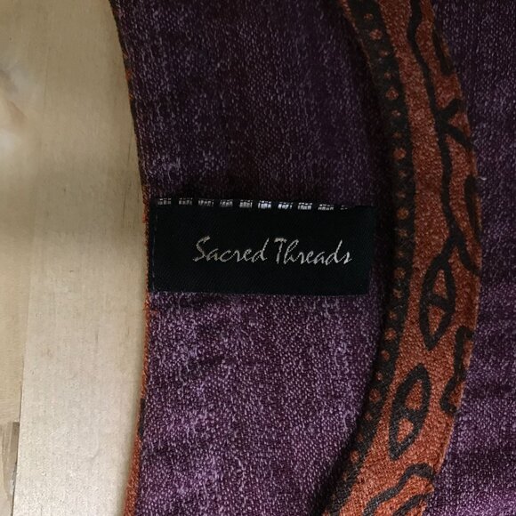 SACRED THREADS - WOMEN'S M/L PURPLE SHORT SLEEVE 100% COTTON BOHO TOP W/ POCKETS - Picture 7 of 8